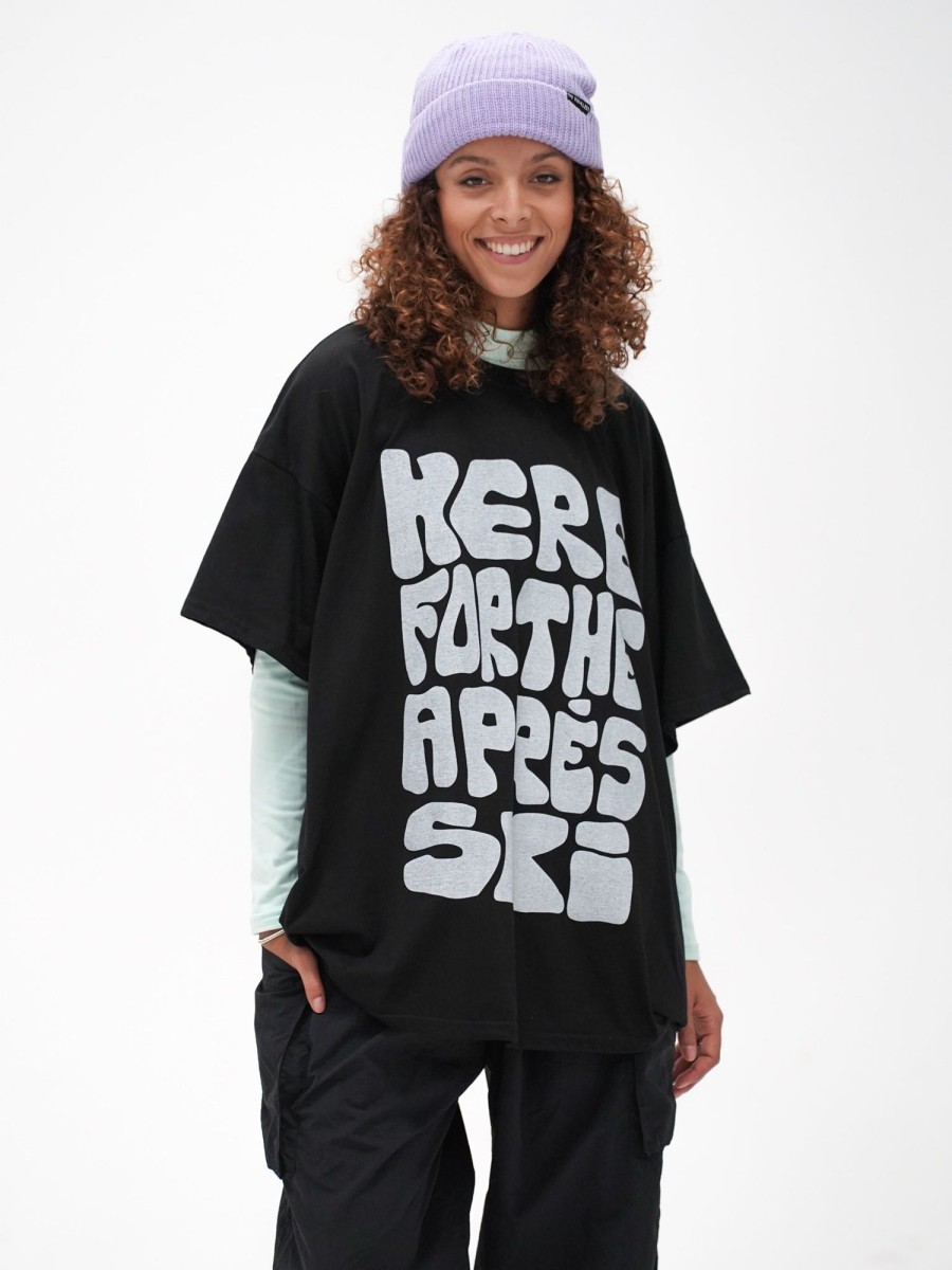 Women Notice The Reckless T-Shirts & Tanks | Here For The Apres Ski Oversized Tee (Black)