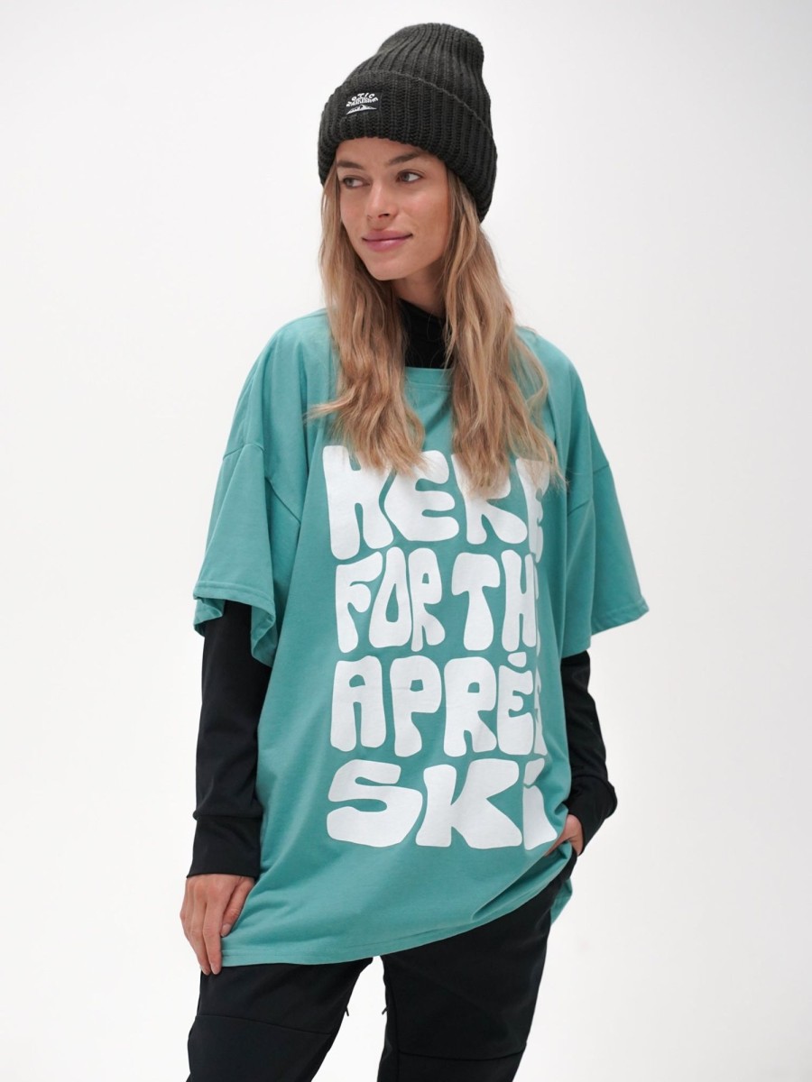 Women Notice The Reckless T-Shirts & Tanks | Here For The Apres Ski Oversized Tee (Teal)